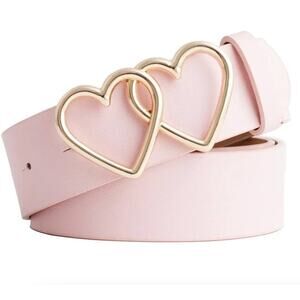 2/$30 Belt Vegan Leather Pink NEW 27"-35" Gold Tone Double Heart Total 40"